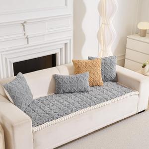 Couch Cover for Dogs Washable, Fuzzy Pet Couch Covers for 3 Cushion Sofa - Soft Plush Pet-Friendly Furniture Protector with Non-Slip Backing (Light Gray, 71"x27.5")