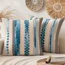 ANRODUO Pack of 2 Boho Decorative Throw Pillow Covers 20x20 Farmhouse Cushion Case Striped Chenille Pillow Cases Square Pillow Covers Accent Neutral Pillowcase for Sofa Couch Bed, Sky Blue Stripe 3
