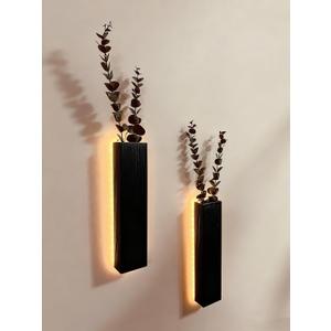 Artificial Eucalyptus with LED Lights Wall Planters Rustic Wall Decor with Lights Fake Vines for Home Decor Bedroom Living Room Bathroom Hanging Vase for Dried Flowers Faux Plants (Black)