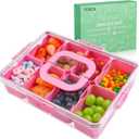 Snackle Box Container, Dishwasher Safety - Divided Serving Tray with Lid and Handle, Charcuterie Board for Portable Snack Platters - Organizer for Fruits Snacks - Perfect for Road Travel Party - Pink