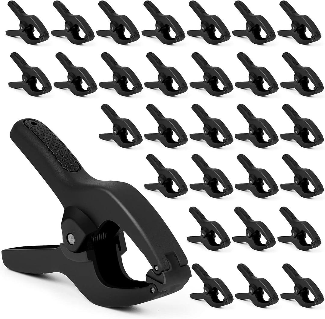 ACOSEA Small Spring Clamps 3.5 inch 30 Pack,Plastic Mini Clips,Heavy Duty for crafts,Woodworking,Backdrop & Photography Studios(Black)