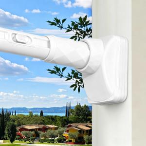 One-Click Tension Curtain Rod 40-137" Extra Long Adjustable Curtain Rod No Drilling for Window Bathroom Patio Shower Rod Easy to Install White