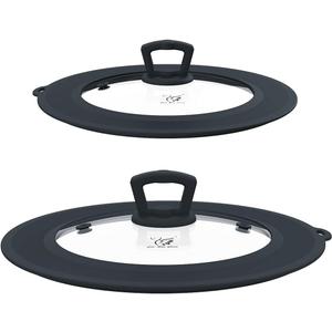 Set of 2 Vented Tempered Glass Universal Lid for Pot Pan Skillet with Heat Resistant Silicone Microwave Safe Splatter Lid Cover Fit 8 8.5 9 and 9.5 10 10.5 11, Grey