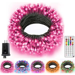 Ollny RGB Valentine's Day Lights Outdoor 200 LEDs 66 FT, 130 Modes Color Changing Connectable Christmas Lights with Remote, Timer & Waterproof, Xmas String Light for All-Year House Decorations (Green Wire)