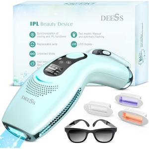DEESS Laser Hair Removal with Cooling System, GP590 IPL Hair Remover for Women and Men, 45F ICE Compress Contact, Safety Mis-touch Sensor, at Home Painless Hair Removal Device for Face & Whole Body (Glacier Blue)
