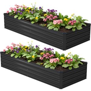 Foxlang 8x2x1ft(2 Pack) Galvanized Raised Garden Bed,Outdoor Planter Box Metal Patio Kit Planting Bed for Vegetables Flowers Herb,Black