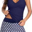 Womens Tankini Bathing Suits with Skirt Two Piece Tummy Control Swimsuits Ladies Swimwear (XX-Large, Blue Star)