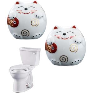 WANSHUNLMI Ceramic Cat Toilet Floor Bolt Covers, Decorative Toilet Bolt Caps Cute Bathroom Decor Cute Bathroom Accessories Replacement Parts (White, Cat) 2 Pack