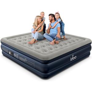 iDOO King Size Air Mattress with Built in Pump, 18" Raised Comfort Blow up Mattress King, Upgraded Inflatable Mattress for Guest Home, Temporary Air Bed with Storage Bag, colchon inflatable, 750lbs Max (Grey)
