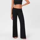QTLUOYE Women's Fold Over Leggings Workout Flare Skinny Pants Low Rise Straight Leg Lounge Sweatpants (A-Black, M)