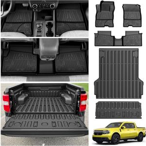 KUST Floor Mats Truck Bed Mat for 2022-2025 2026 Ford Maverick Accessories (Hybrid Only), All Weather Floor Liners & 4.5FT Bed Liner & Tailgate Mat, Full Set Truck Mats TPE Rubber, Raised Edge