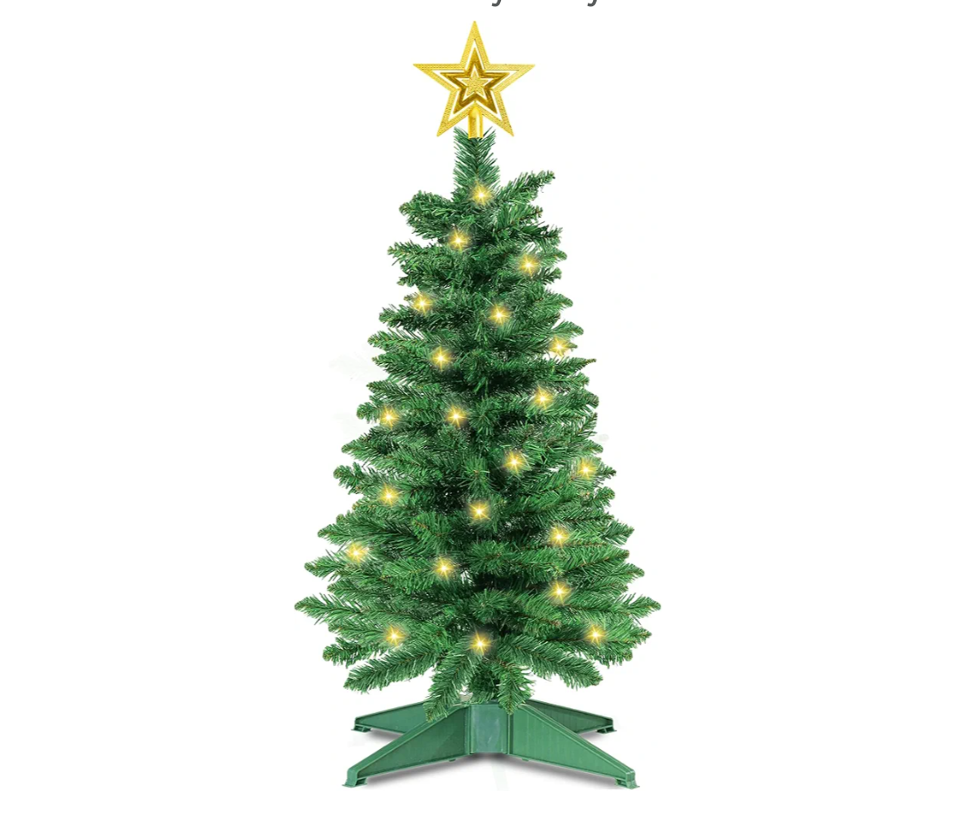 3 Ft Green Christmas Tree with Lights, Timer 8 Modes 50 Warm White Lights Battery Operated Small Artifical Full Christmas Tree for Tabletop Home Office Indoor Outdoor Xmas Holiday Party Decorations