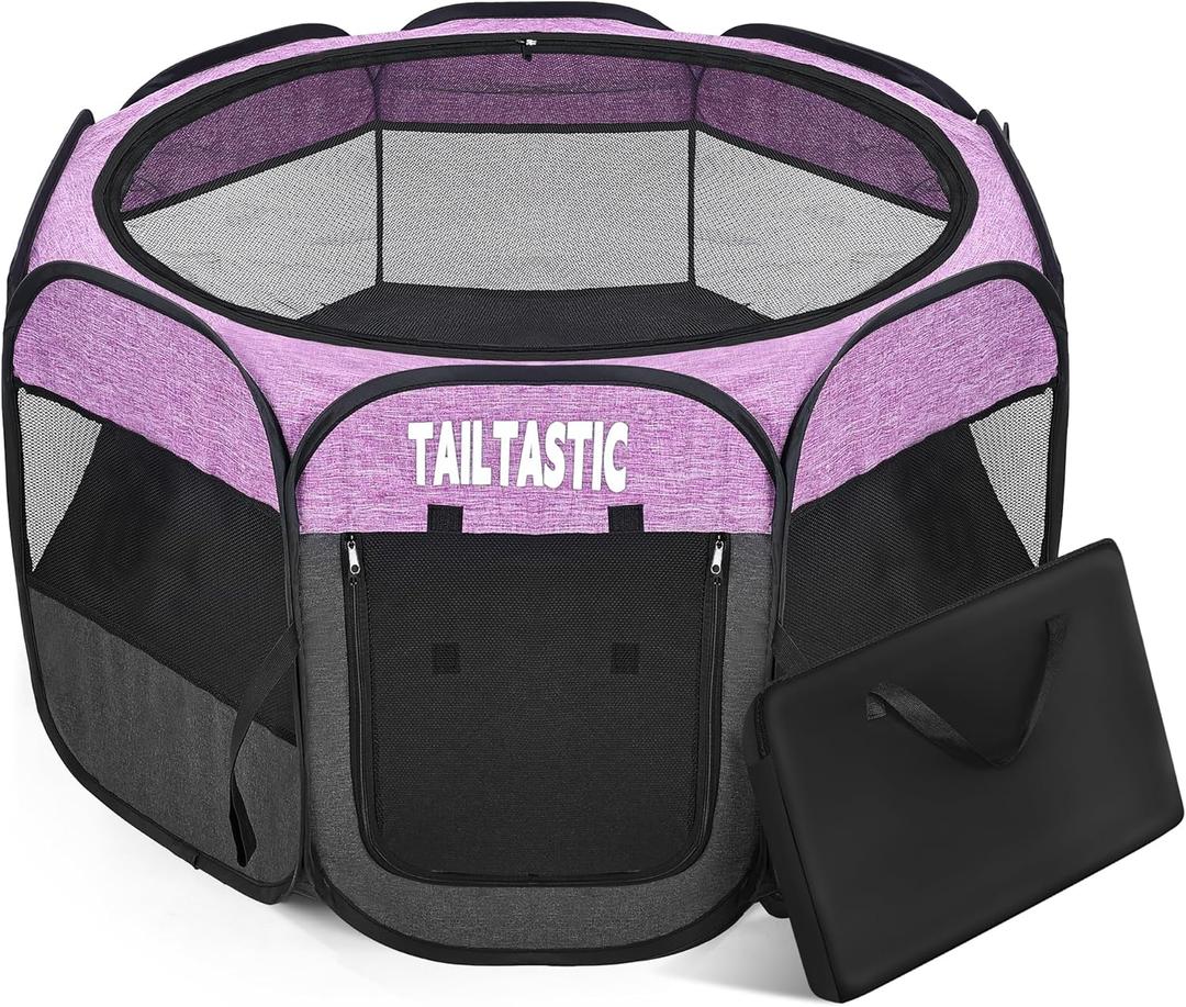 Portable Pet Playpen for Small Dogs & Cats, Foldable Puppy Safety Pen with Removable Zipper Top, Breathable Mesh Dog Delivery Room, Indoor Isolation Cage for Kittens/Rabbits (Purple, Small)