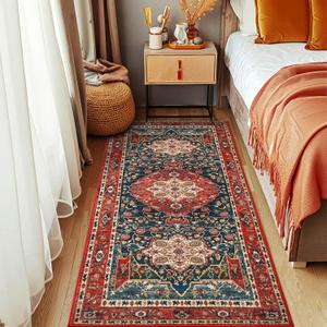 YJ.GWL 2x6 Rug Runners for Hallways, Non Slip Kitchen Washable Long Runner Rugs, Soft Floral Vintage Carpet Runner for Livingroom Bedroom Bathroom Entryway, Orange-Red