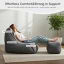Bean Bag Chair with Ottoman for Adults, Large Corduroy Bean Bag Couch, Boneless Chaise Lounge Reading Chair with High-Resilience Foam, Floor Lounger for Bedroom Living Room (Grey)