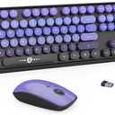 FD Wireless Keyboard and Mouse Combo | Cute Colorful Keyboard and Mouse with 2.4GHz Cordless Retro Typewriter Keyboard | Auto-Sleep | USB Receiver for Windows PC/Laptop - Black Purple Gradient