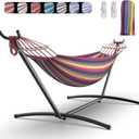 Double Hammock with Heavy-Duty Steel Stand,Portable,Easy Assembly,600lbs Weight Capacity,Perfect for Indoor,Yard,Camping,or Outdoor-Rainbow (Dc-rainbow)