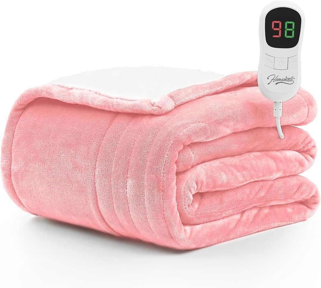 Homemate Electric Heated Blanket Full - 72"x84" Heating Blanket Full Size 1/2/4/6/8 Hours Auto-Off 10 Heat Level Over-Heat Protection Flannel Sherpa Big ETL Certification
