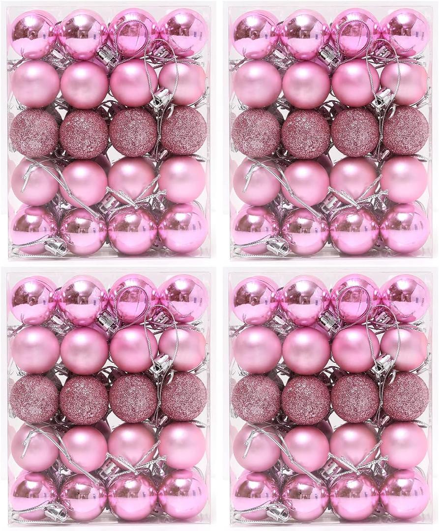 160 Pcs Christmas Balls Ornaments for Xmas Tree - Shatterproof Christmas Tree Decorations Small Hanging Ball 1.18" X 160 Pack (Pink)