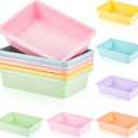 Taiyin 12 Pcs Plastic Flat Storage Tray Classroom Paper Bins Containers School Office Letter Basket Art Book Organization File Holder(Pastel Color)