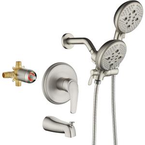 L829-2 Brushed Nickel Shower Faucet Set - Complete Dual Shower Head & Handheld Combo, Tub Spout & Trim Kit