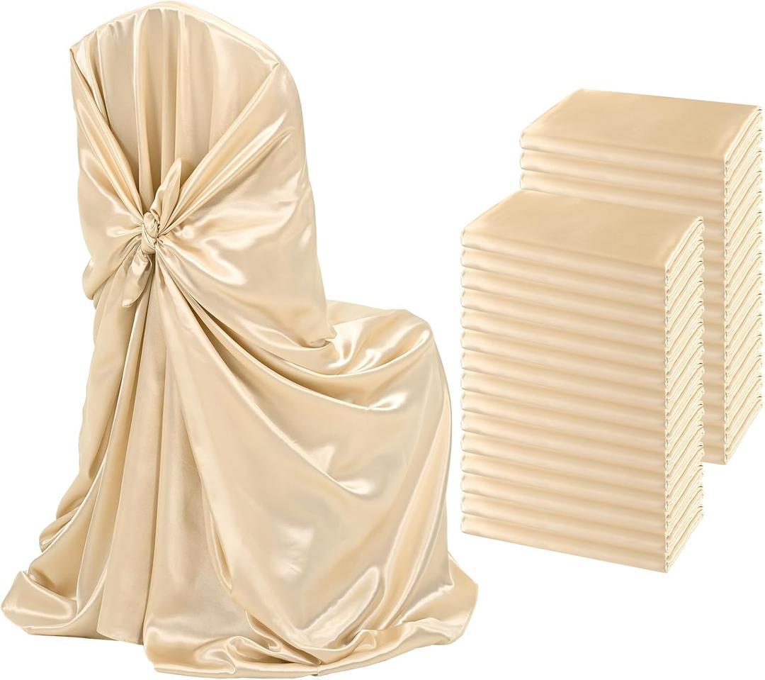 30 PCS Chair Covers Champagne Silky Satin Universal Chair Covers Fits All Type of Chairs 43x55 inch Removable Washable Chairs Slipcover Chair Decoration for Wedding Reception Party Banquet
