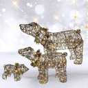Lighted Christmas Decorations Outdoor Rattan Polar Bear 3-Piece - HOYECHI Polar Bear Family with 140 LED Lights, Zip Ties, Ground Stakes for Front Yard, Lawn - Rattan/Brown