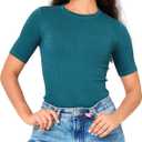 BAMBOO COOL Women's Seamless Tight T-Shirts Slim Fit Basic Ribbed Tees Short Sleeve Crew Neck Top (XL)