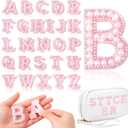 WILLBOND 52 Pieces Self Adhesive Pearl Rhinestone Letter Patches A-Z Bling Rhinestone Letter Stickers Glitter Alphabet Appliques Sticker for DIY Clothes Bags Hats Phone Backpacks(Pink)