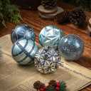 3.15" Blue Silver Christmas Ball Ornaments Set, 16ct Luxury Hand-Painted Shatterproof Large Hanging Bulbs, Bulk for Xmas Tree Wreath Holiday Decoration
