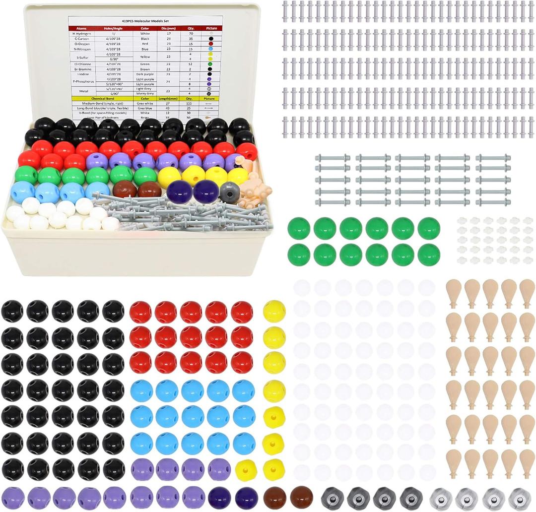 RELIANCER Molecular Model Kit,419PCS Organic Molecular Chemistry Set w/Atoms & Bonds,Molecular Structures Building Kit for Chemistry Learning,STEM Science Kits for Teachers,Students,Young Scientists, Medium
