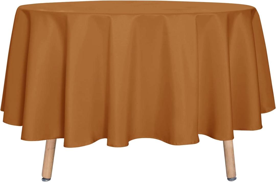 Sancua Round Tablecloth 90 Inch Light Brown- Water Resistant Spill Proof Washable Polyester Fall Table Cloth Decorative Fabric Table Cover for Dining Tables, Thanksgiving Parties and Camping, Bronze