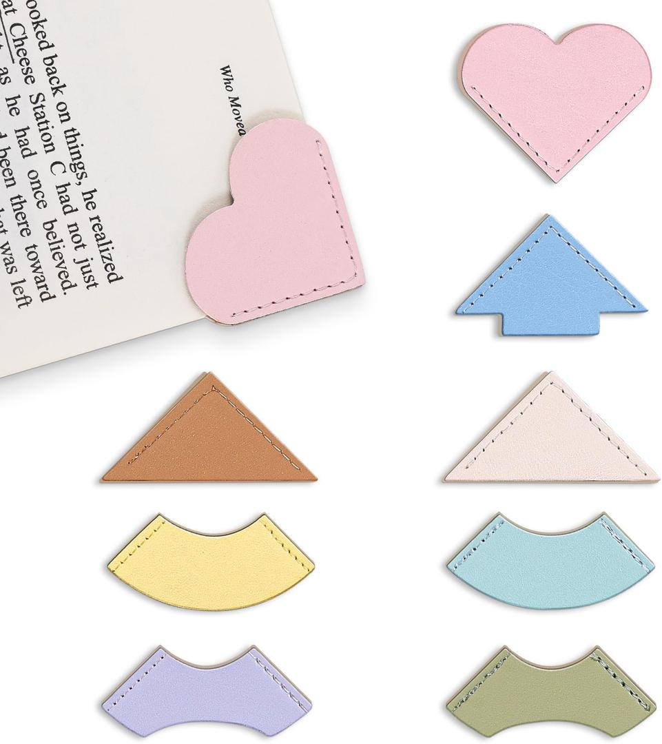 4 x 8 Pcs Colorful Geometric Shaped Leather Bookmarks, Stylish Corner Page Accessories, Geometric Themed Book Page Holders, Durable Book Markers for Reading, Reading Gifts for Women Teens & Book Lovers
