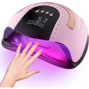 268W UV LED Light Lamp Nail Dryer for Gel Polish with 57 pcs Dual Light Beads 4 Timer Setting and Automatic Sensor (Pink)