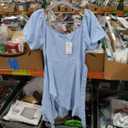  Women's Casual Dress Square Neck Short Sleeve Ruffle Hem Summer Basic Solid Color Spring Travel Mini Skirt, Medium