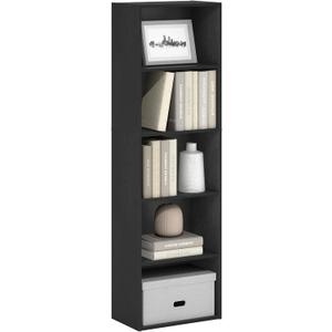 Furinno LUDER Book Shelf, 5-Tier Bookshelf, Bookcase with Open Shelves, 9.4 x 15.8 x 52, Easy Assembly, for Living Room, Bedroom, Home Office, Blackwood