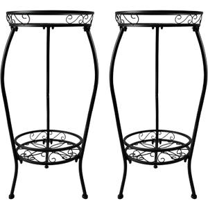 Metal Plant Stand 2 Tier Indoor Outdoor, 2 Pack Tall Flower Pot Shelf Rustproof Stable Heavy Duty Corner Stand, 28 inch Multiple Plant Display Rack for Living Room Patio Balcony Garden