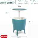 Keter Modern Cool Bar Outdoor Patio Furniture and Hot Tub Side Table with 7.5 Gallon Beer and Wine Cooler, Teal, 19.5 inches x 19.5 inches x 33 inches