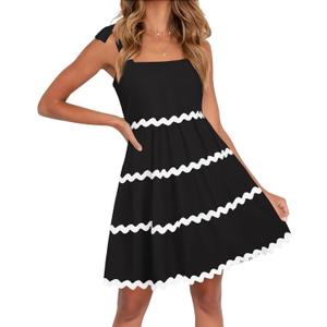 ZESICA Women's Summer Swing Mini Dress Casual Spaghetti Straps Sleeveless Smocked Backless Flowy A Line Sundress (Black, L)