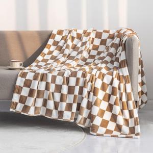 LOMAO Throw Blankets Flannel Blanket with Checkerboard Grid Pattern Soft Throw Blanket for Couch, Bed, Sofa Luxurious Warm and Cozy for All Seasons (Khaki, 40"x60")