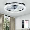 Ceiling Fans with Lights and Remote, Low Profile Ceiling Fan with Light, 19 Flush Mount Modern Fandelier, Bladeless Dimmable LED, 6 Speeds for Bedroom, Living Room