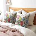 Kawani Happy Easter Pillow Covers 18x18 Inch Colorful Easter Egg Floral Print Outdoor Throw Pillow Covers Set of 2 Rustic Holiday Pillowcases Square Cushion Covers for Couch Home Decor