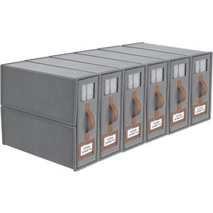 BigPonPon 4 Pack Bed Sheet Organizers And Storage, Foldable Sheet Organizer For Linen Closet(Super King Size), Linen Bedding Storage Box With Leather Handle For Bedsheets, Flannel Blankets, Thin Quilts, Gray