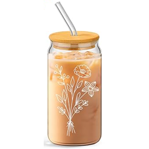 Didaey 2 Set Floral Glass Cups with Bamboo Lids and Straws 16 oz Can Shaped Glass Coffee Cute Flower Drinking Cups for Iced Coffee Beer Soda Cocktail International Women Day Gifts(Classic Style) Didaey 2 Set Floral Glass Cups with Bamboo Lids and Straws 16 oz Can Shaped Glass Coffee Cute Flower Drinking Cups for Iced Coffee Beer Soda Cocktail International Women Day Gifts(Classic Style)