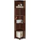 DOUSY-5 Tier Bamboo Corner Shelf, Mid Century Modern Corner Bookshelf, 69" Tall Stylish Bookcase Display Rack Plant Stand for Living Room, Bedroom, Home Office, Kitchen, Walnut