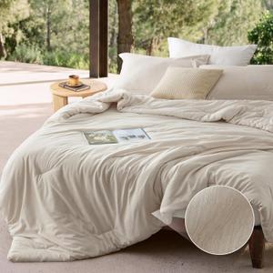 Bedsure Queen Comforter Set - Beige Soft Bedding for All Seasons, Cationic Dyed Bed Set, 3 Pieces, 1 Queen Size Comforter (87x87") and 2 Pillow Shams