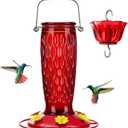 Kingsyard Hummingbird Feeders for Outdoors Hanging, 24 Ounce, Glass Hummingbird Feeder with Ant Moat & 6 Bee Guard Feeding Ports, Leak-Proof, Red