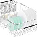 Fanbsy Large Dish Drainer Rack in Sink Adjustable, Expandable 304 Stainless Steel Metal Dish Drying Rack Organizer with Stainless Steel Utensil Holder Over Inside Sink Counter, Rustproof (Large - 14.9612.65.87 Inches)
