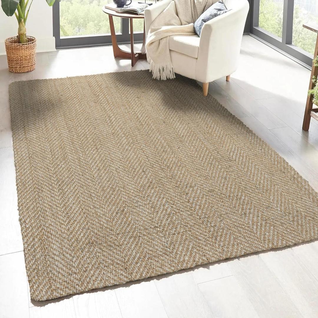 JONATHAN Y Espina Hand Woven Herringbone Chunky Jute Natural Indoor Area Rug, 4x6, Bohemian, Cottage, Easy-Cleaning for Living Room, Bedroom, Kitchen, Pet Friendly, Non-Shedding (NFR101A-4)