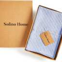 Solino Home Stripe Linen Dinner Napkins Set of 4-100% Pure Linen Cornflower Blue Cloth Napkins 20 x 20 Inch - Carmine, Handcrafted and Machine Washable - Winter, Spring, Easter